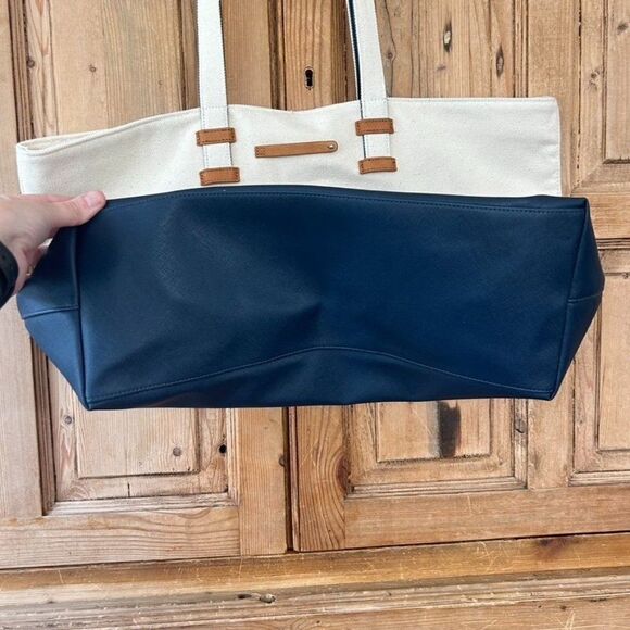 Keep Collective Canvas Purse Cream Navy Blue Color Block Shoulder Tote Bag Boho - Picture 6 of 14